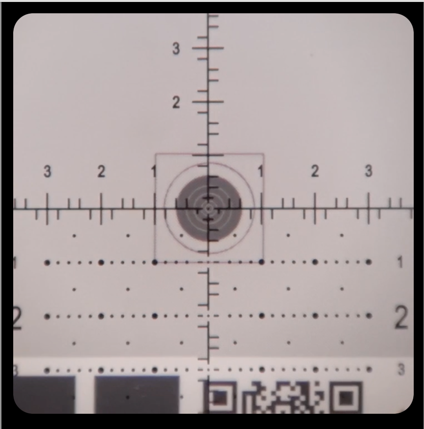 Scope reticle aligned with F-Class Laser Academy target for indoor zero verification